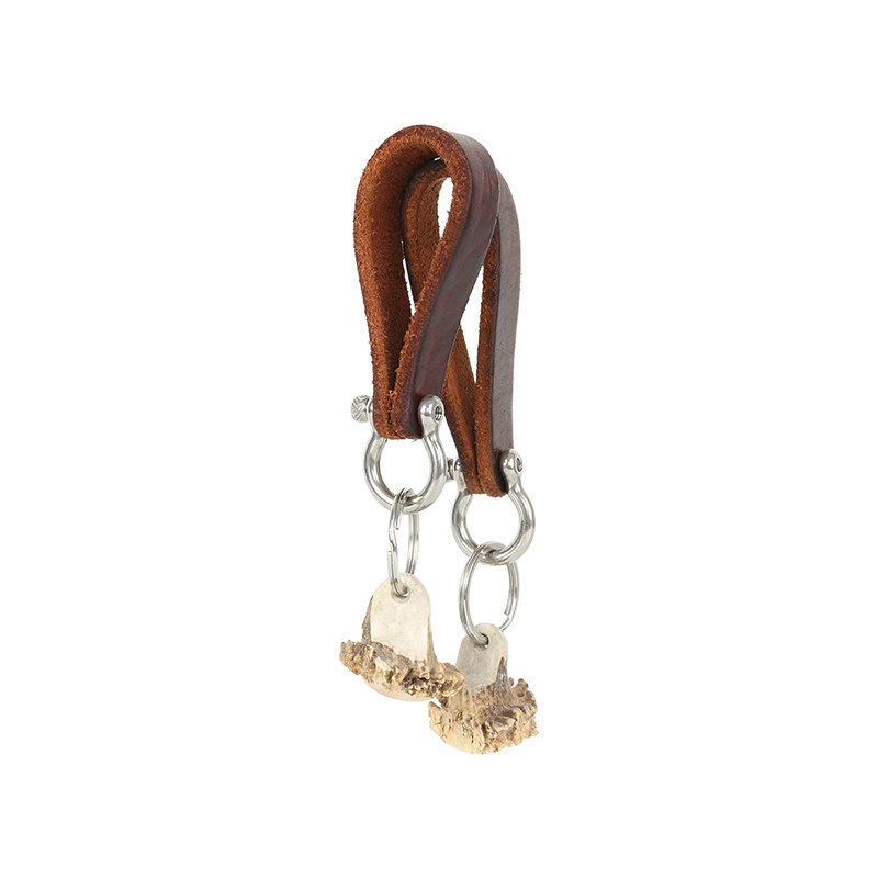 Full Grain Leather Key Chain Keep Holder with Antler Decoration